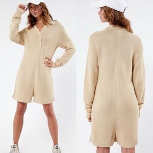 NWT WeWoreWhat Half Button Knit Romper Cream Brule Size Small